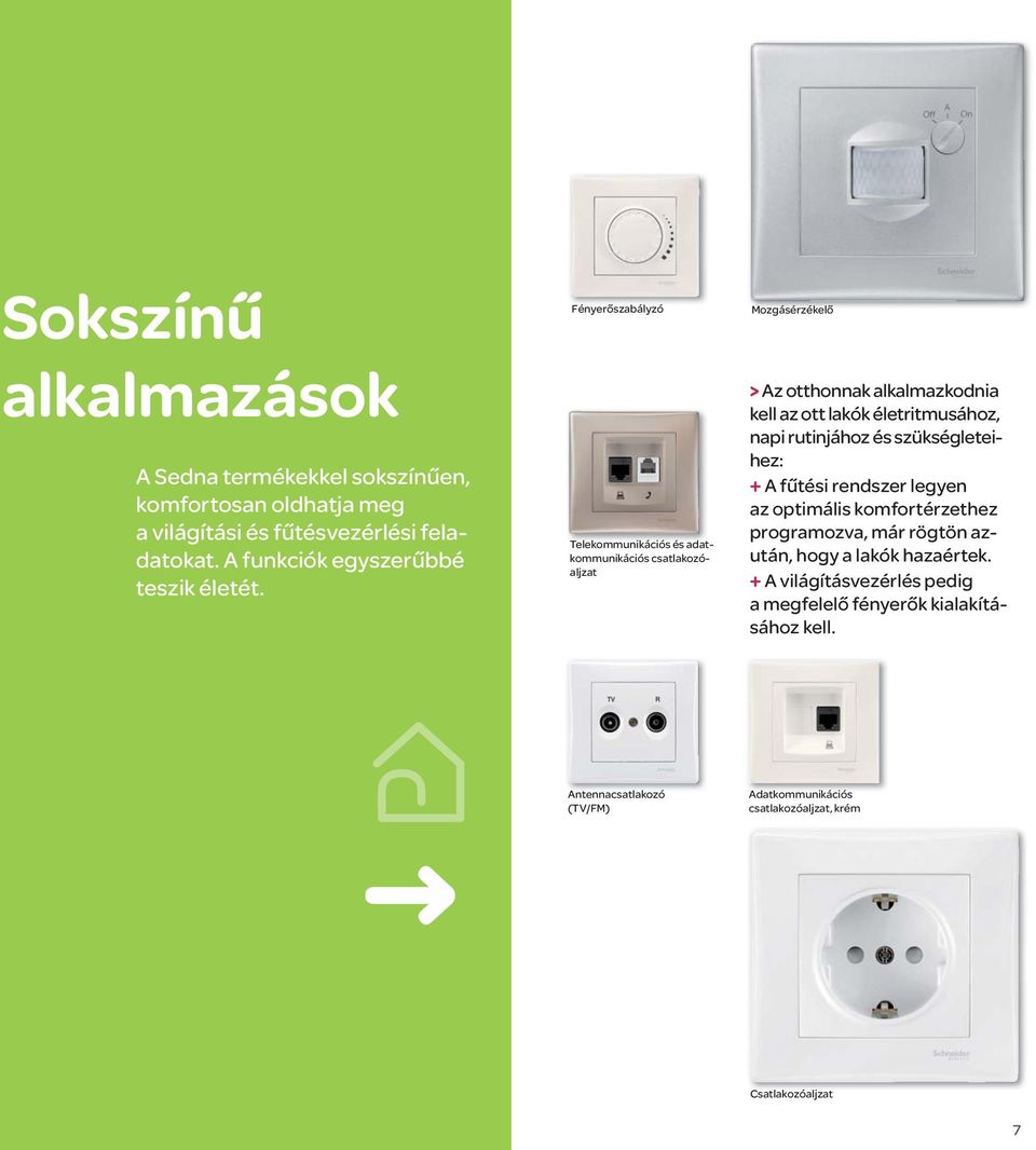 Fényerőszabályzó Telekommunikációs és adatkommunikációs csatlakozóaljzat Mozgásérzékelő > Az otthonnak alkalmazkodnia kell az ott lakók életritmusához,