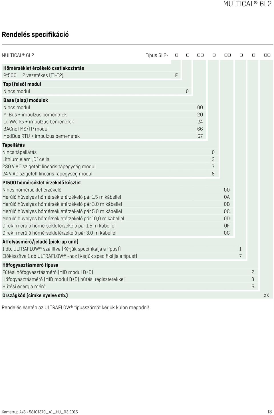 7 24 V AC szigetelt lineáris tápegység modul 8 Pt500 hőmérséklet érzékelő készlet Nincs hőmérséklet érzékelő 00 Merülő hüvelyes hőmérsékletérzékelő pár 1,5 m kábellel 0A Merülő hüvelyes