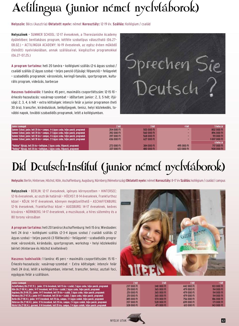 ) ACTILINGUA ACADEMY: 16-19 éveseknek, az egész évben működő (felnőtt) nyelviskolában, annak szállásaival, kiegészítve programokkal (06.27 07.25.