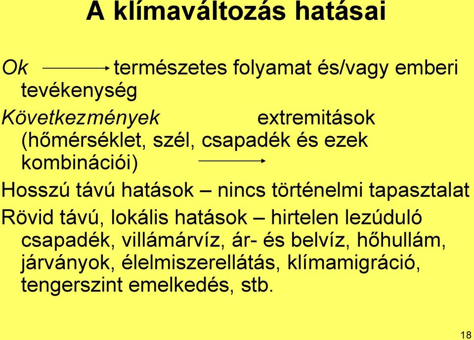 történelmi tapasztalat Rövid távú, lokális hatások hirtelen lezúduló csapadék, villámárvíz,