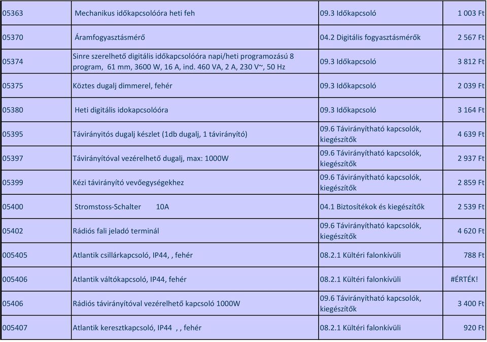 3 Időkapcsoló 3 812 Ft 05375 Köztes dugalj dimmerel, fehér 09.3 Időkapcsoló 2 039 Ft 05380 Heti digitális idokapcsolóóra 09.