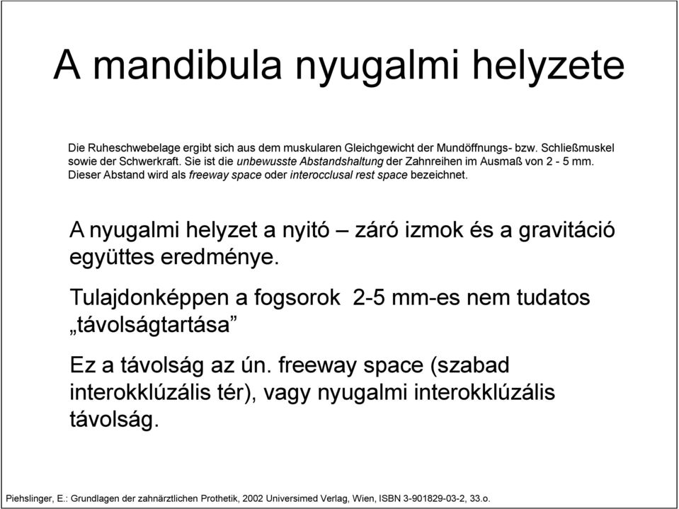 A nyugalmi helyzet a nyitó záró izmok és a gravitáció együttes eredménye. Tulajdonképpen a fogsorok 2-5 mm-es nem tudatos távolságtartása Ez a távolság az ún.
