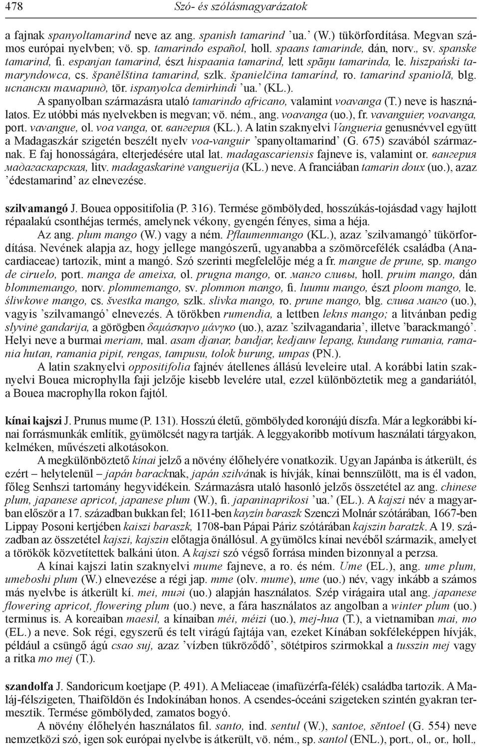 španielčina tamarínd, ro. tamarind spaniolă, blg. испански тамаринд, tör. ispanyolca demirhindi ua. (KL.). A spanyolban származásra utaló tamarindo africano, valamint voavanga (T.