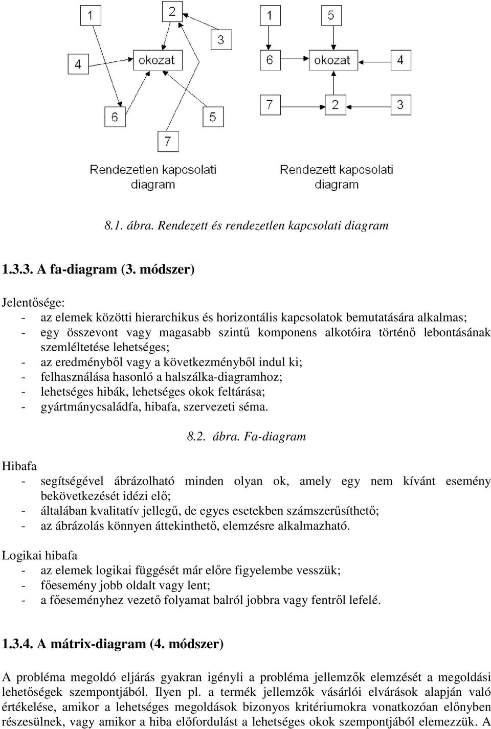 lehetséges; - az eredménybıl vagy a következménybıl indul ki; - felhasználása hasonló a halszálka-diagramhoz; - lehetséges hibák, lehetséges okok feltárása; - gyártmánycsaládfa, hibafa, szervezeti