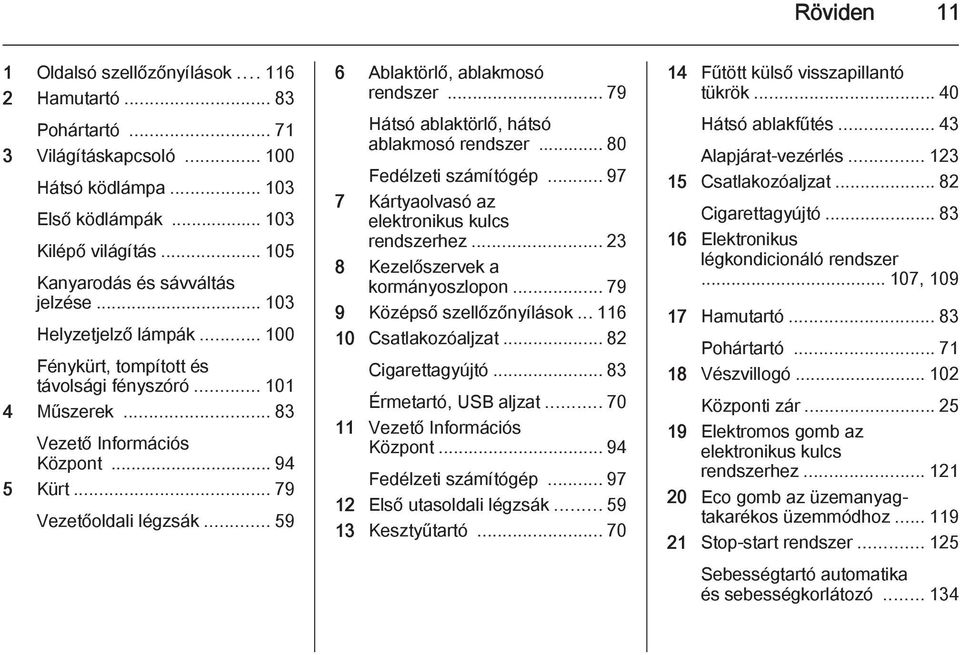 .. 79 Vezetőoldali légzsák... 59 6 Ablaktörlő, ablakmosó rendszer... 79 Hátsó ablaktörlő, hátsó ablakmosó rendszer... 80 Fedélzeti számítógép... 97 7 Kártyaolvasó az elektronikus kulcs rendszerhez.