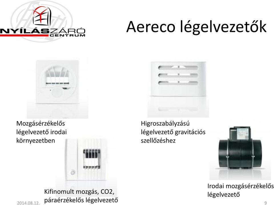 szellőzéshez Kifinomult mozgás, CO2, páraérzékelős