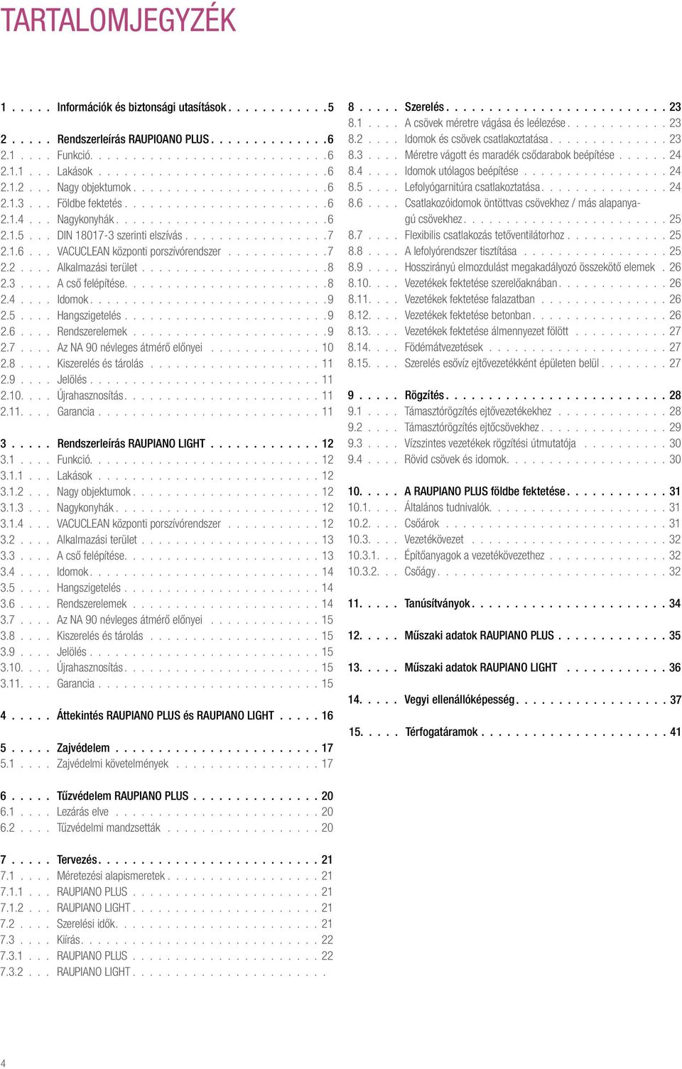 ...........7 2.2.... Alkalmazási terület......................8 2.3.... A cső felépítése....................... 8 2.4.... Idomok........................... 9 2.5.... Hangszigetelés........................9 2.6.