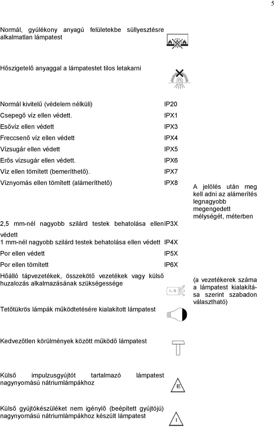 Víznyomás ellen tömített (alámeríthető) IP20 IPX1 IPX3 IPX4 IPX5 IPX6 IPX7 IPX8 2,5 mm-nél nagyobb szilárd testek behatolása ellenip3x védett 1 mm-nél nagyobb szilárd testek behatolása ellen védett