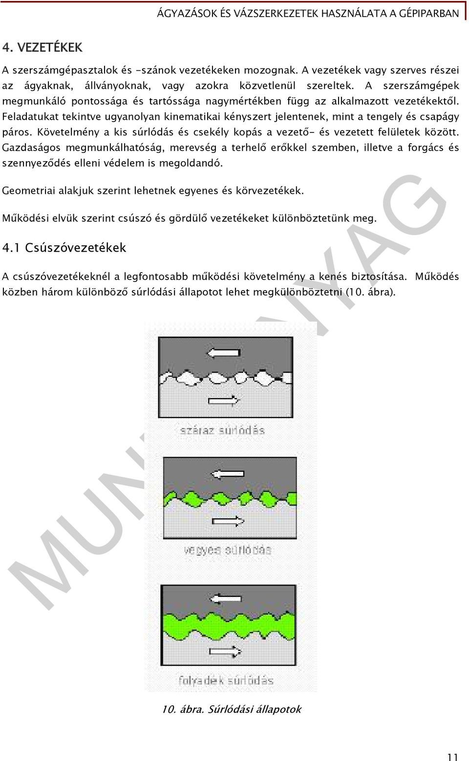 Követelmény a kis súrlódás és csekély kopás a vezető- és vezetett felületek között.