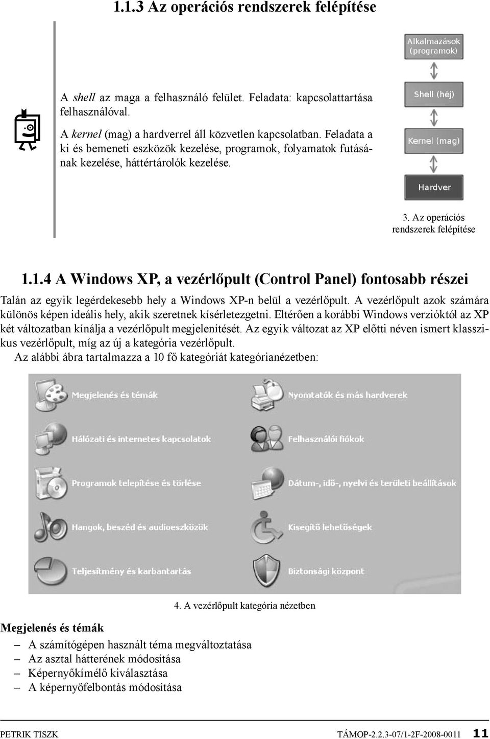 1.4 A Windows XP, a vezérlőpult (Control Panel) fontosabb részei Talán az egyik legérdekesebb hely a Windows XP-n belül a vezérlőpult.