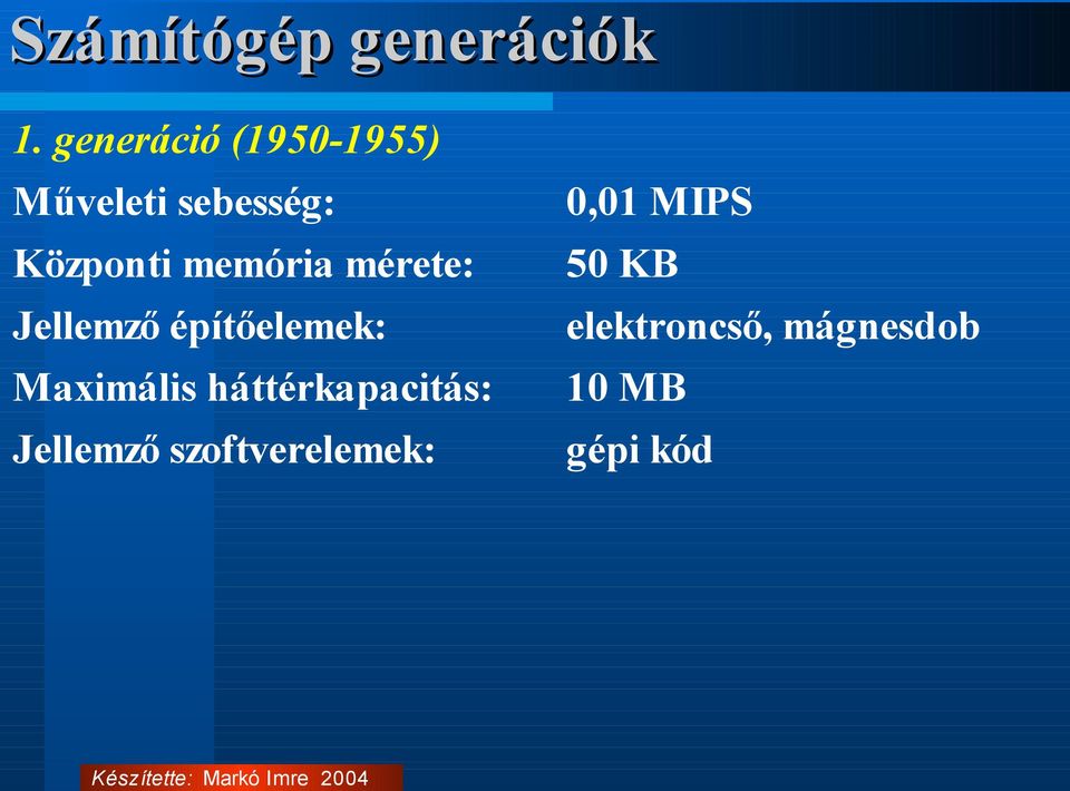 memória mérete: Jellemző építőelemek: Maximális