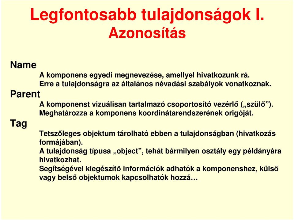 Meghatározza a komponens koordinátarendszerének origóját. Tag Tetszőleges objektum tárolható ebben a tulajdonságban (hivatkozás formájában).