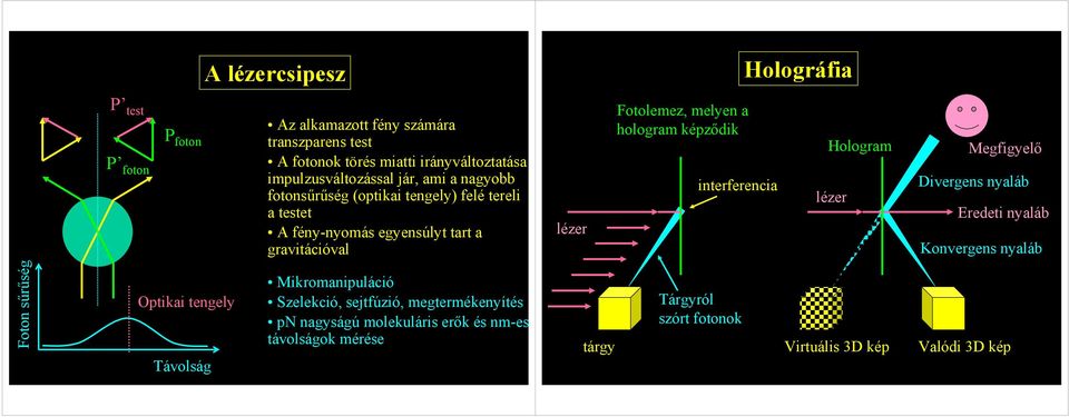 melyen a hologram képződik interferencia Hologram lézer Megfigyelő Divergens nyaláb Eredeti nyaláb Konvergens nyaláb oton sűrűség Optikai tengely