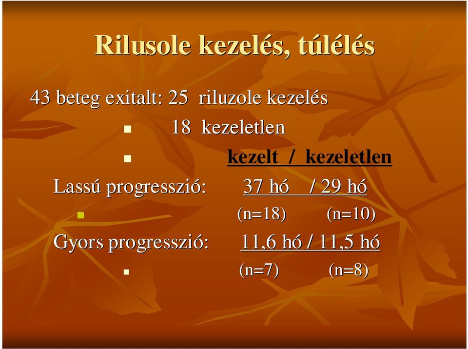 Lassú progresszió: 37 hó h / 29 hóh (n=18) (n=10)