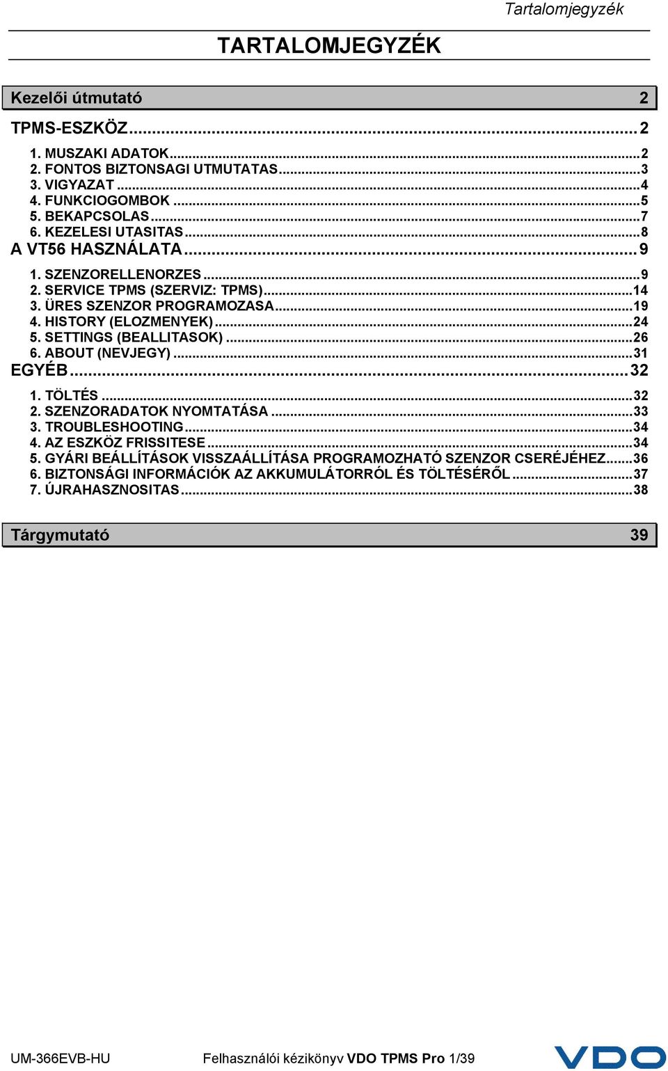 SETTINGS (BEALLITASOK)...26 6. ABOUT (NEVJEGY)...31 EGYÉB...32 1. TÖLTÉS...32 2. SZENZORADATOK NYOMTATÁSA...33 3. TROUBLESHOOTING...34 4. AZ ESZKÖZ FRISSITESE...34 5.