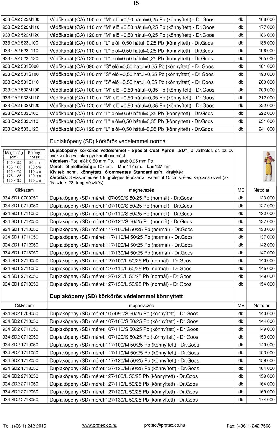 Goos 186 000 933 CA2 523L110 Védőkabát (CA) 110 cm "L" elöl=0,50 hátul=0,25 Pb (könnyített) - Dr.Goos 196 000 933 CA2 523L120 Védőkabát (CA) 120 cm "L" elöl=0,50 hátul=0,25 Pb (könnyített) - Dr.