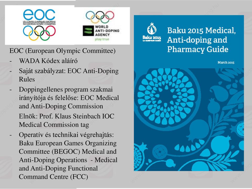 Klaus Steinbach IOC Medical Commission tag - Operatív és technikai végrehajtás: Baku European Games