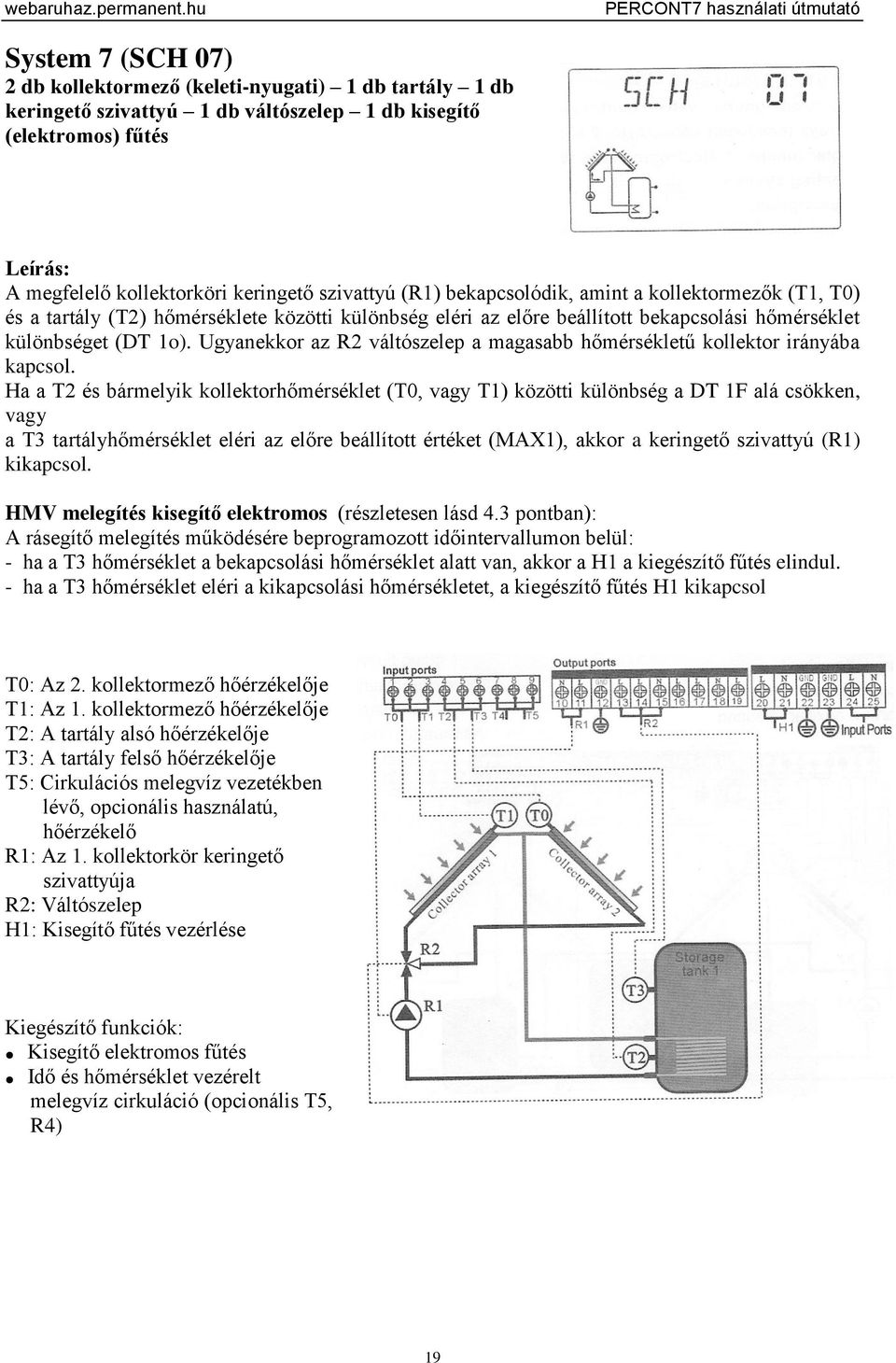 Ugyanekkor az R2 váltószelep a magasabb hőmérsékletű kollektor irányába kapcsol.