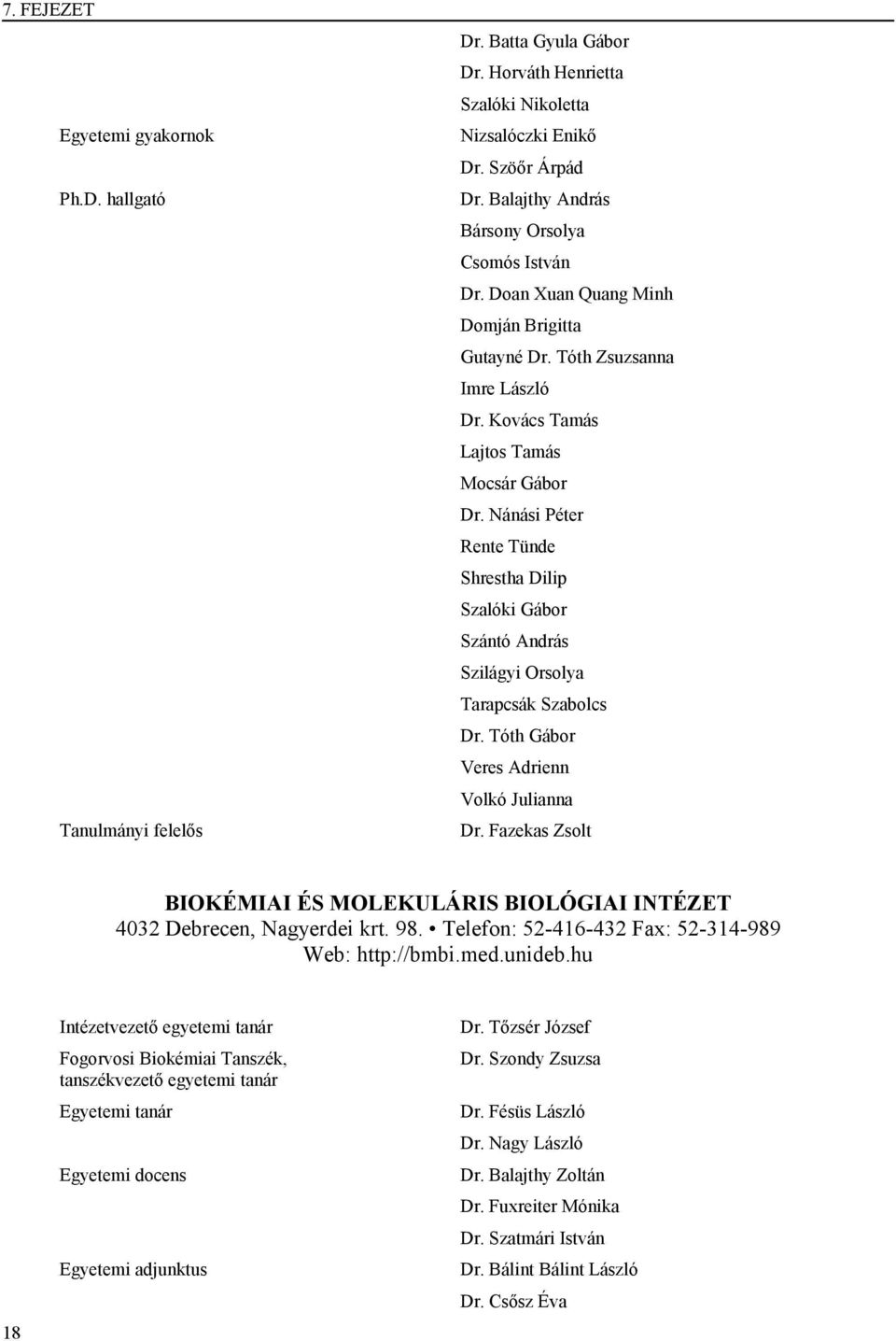 Nánási Péter Rente Tünde Shrestha Dilip Szalóki Gábor Szántó András Szilágyi Orsolya Tarapcsák Szabolcs Dr. Tóth Gábor Veres Adrienn Volkó Julianna Dr.