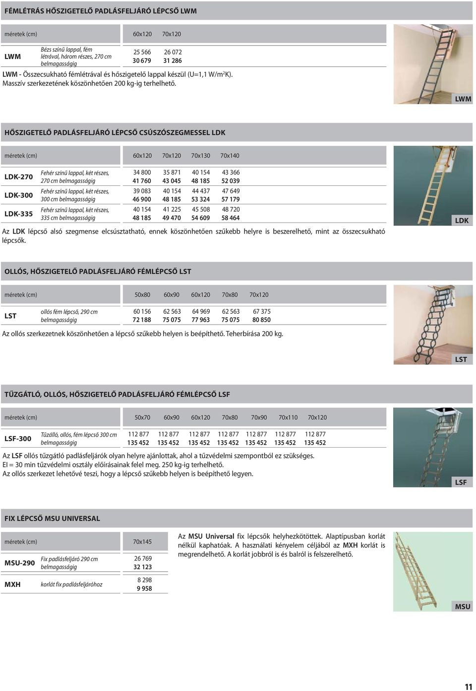 LWM HŐSZIGETELŐ PADLÁSFELJÁRÓ LÉPCSŐ CSÚSZÓSZEGMESSEL LDK 60x120 70x120 70x130 70x140 LDK-270 LDK-300 LDK-335 Fehér színű lappal, két részes, 270 cm belmagasságig Fehér színű lappal, két részes, 300