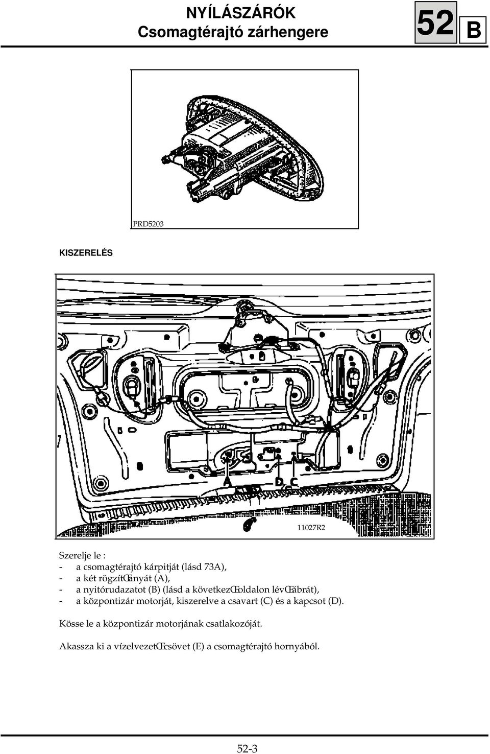 következœ oldalon lévœ ábrát), - a központizár motorját, kiszerelve a csavart (C) és a kapcsot (D).