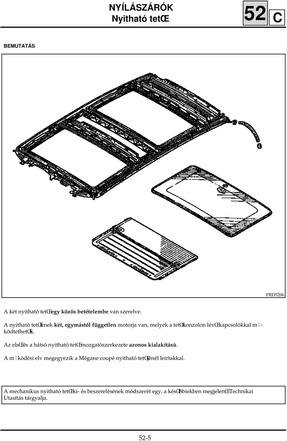 Az elsœ és a hátsó nyitható tetœ mozgatószerkezete azonos kialakításù.