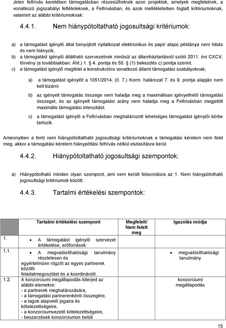 Nem hiánypótoltatható jogosultsági kritériumok: a) a támogatást igénylő által benyújtott nyilatkozat elektronikus és papír alapú példánya nem hibás és nem hiányzik, b) a támogatást igénylő átlátható