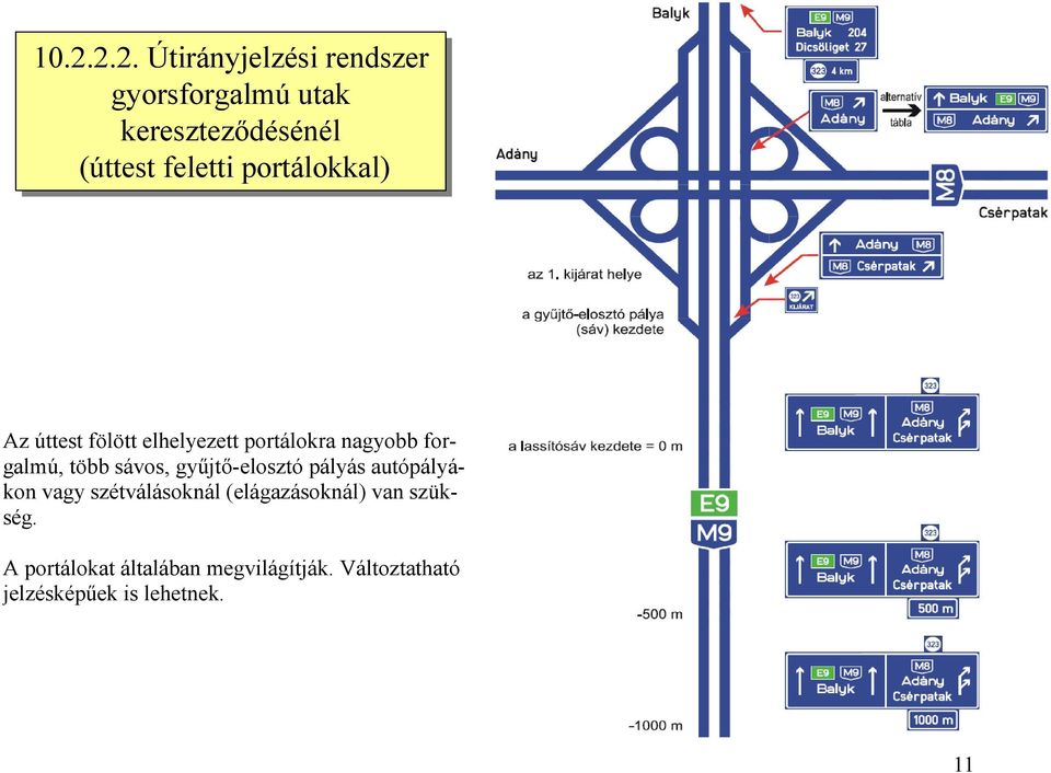 sávos, gyűjtő-elosztó pályás autópályákon vagy szétválásoknál (elágazásoknál) van