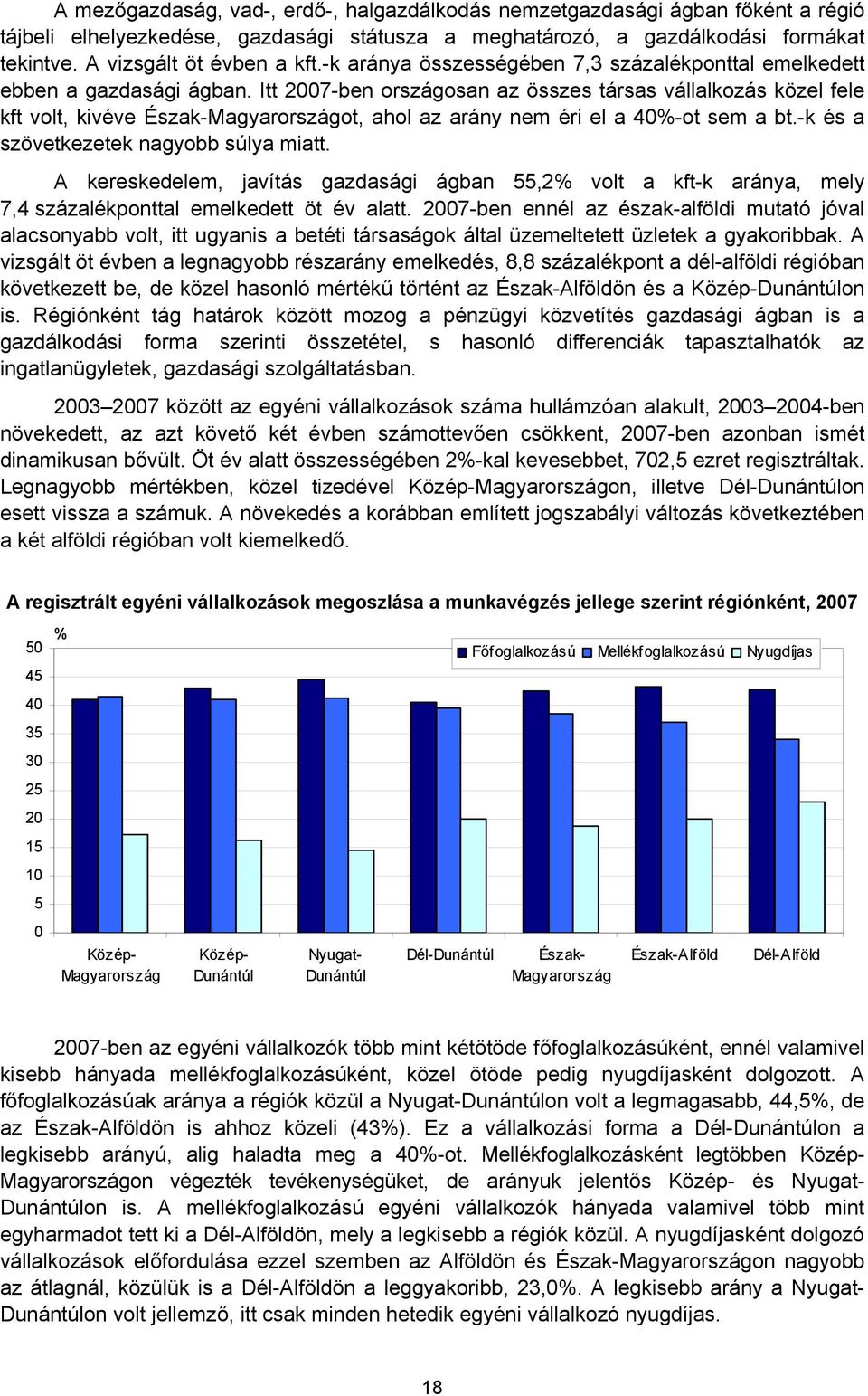 Itt 2007-ben országosan az összes társas vállalkozás közel fele kft volt, kivéve Észak-Magyarországot, ahol az arány nem éri el a 40%-ot sem a bt.-k és a szövetkezetek nagyobb súlya miatt.
