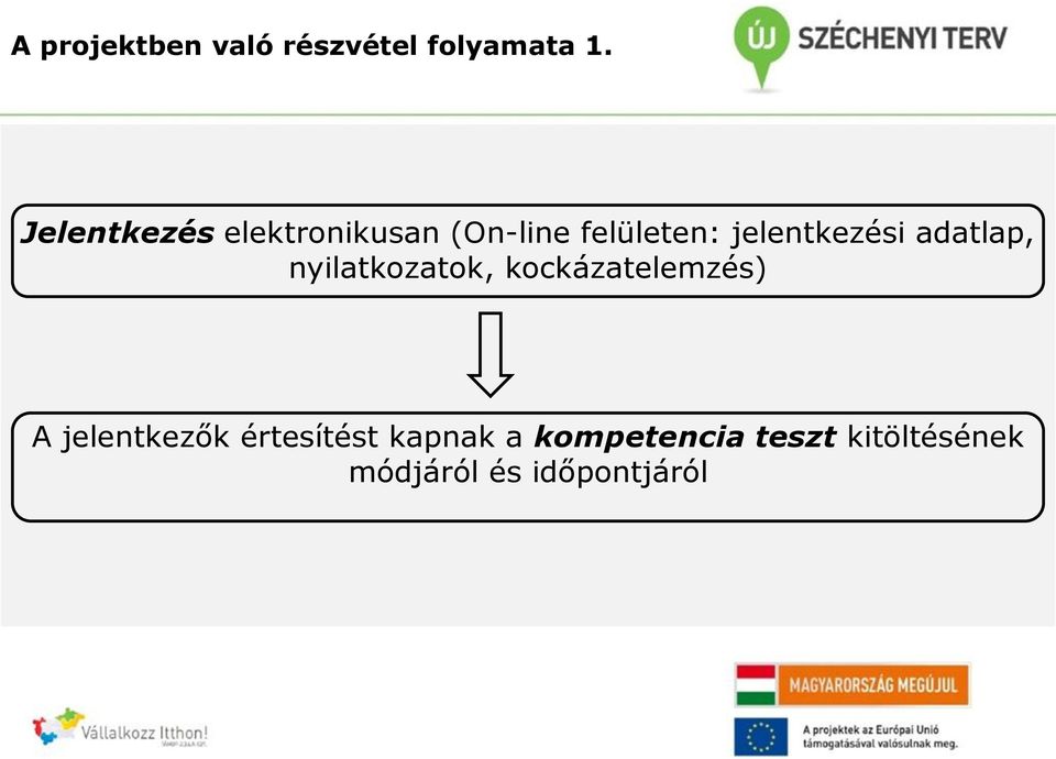 jelentkezési adatlap, nyilatkozatok, kockázatelemzés) A