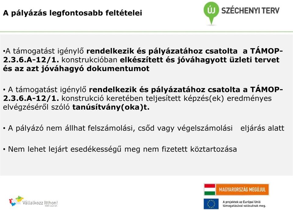 pályázatához csatolta a TÁMOP- 2.3.6.A-12/1.