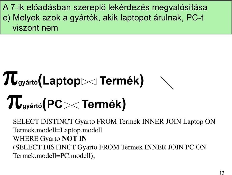 DISTINCT Gyarto FROM Termek INNER JOIN Laptop ON Termek.modell=Laptop.