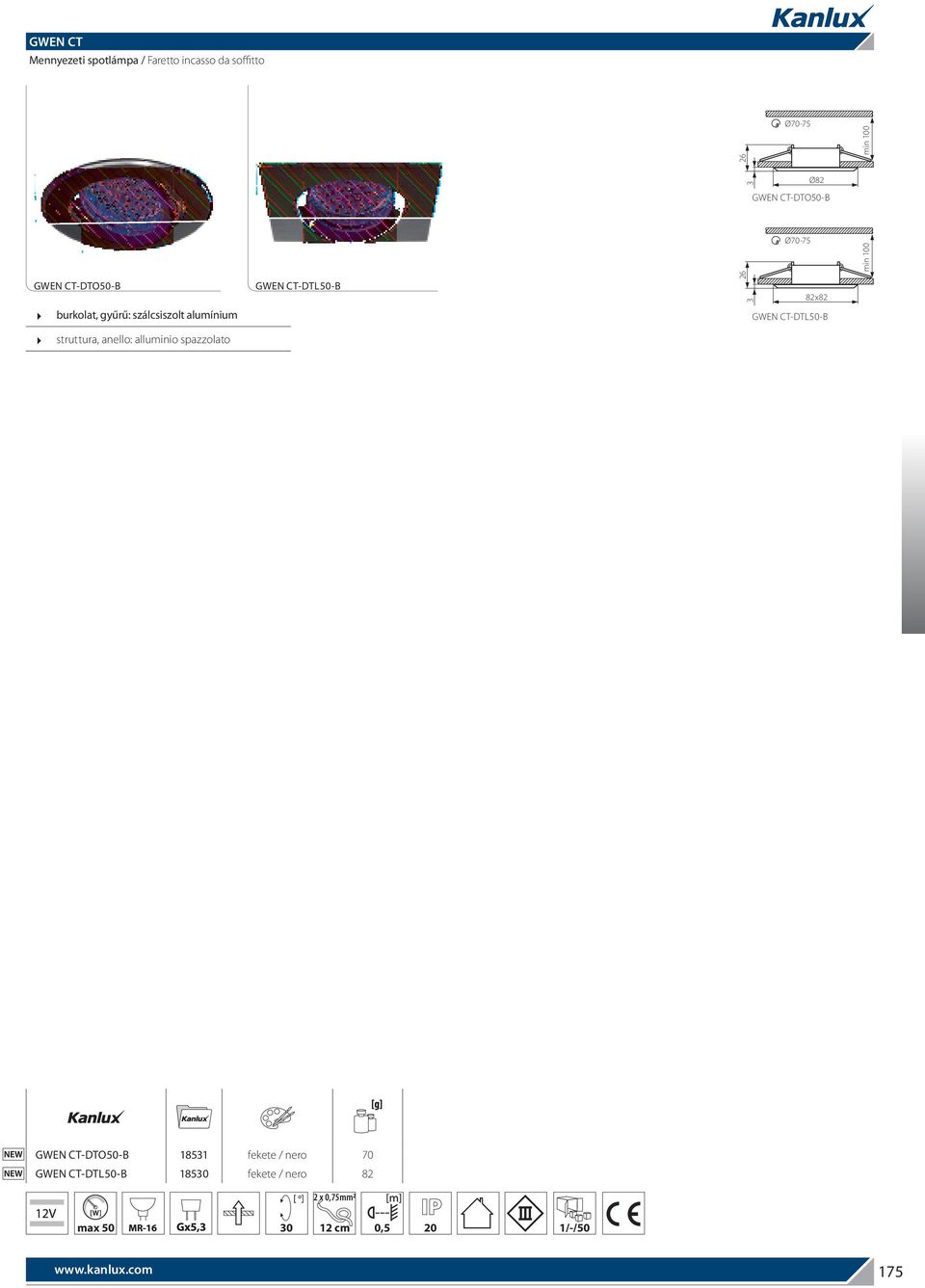 struttura, anello: alluminio spazzolato GWEN CT-DTL50-B GWEN CT-DTO50-B 18531 fekete / nero