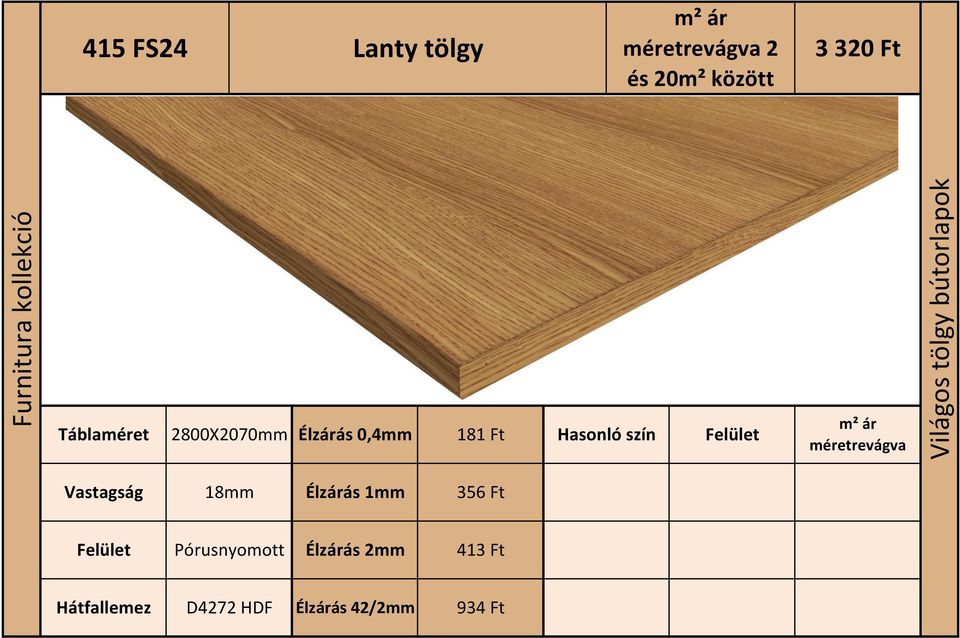 415 FS24 Lanty tölgy. Világos tölgy bútorlapok. Furnitura kollekció Ft. m²  ár. méretrevágva 2 és 20m² között. 181 Ft Hasonló szín Felület - PDF  Ingyenes letöltés