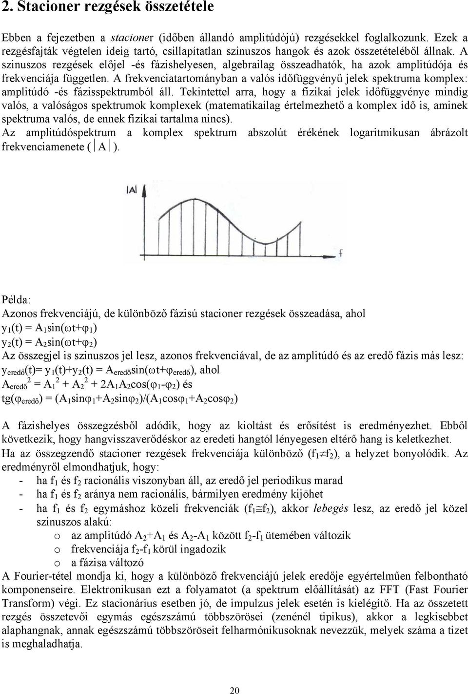 A szinuszos rezgések előjel -és fázishelyesen, algebrailag összeadhatók, ha azok amplitúdója és frekvenciája független.