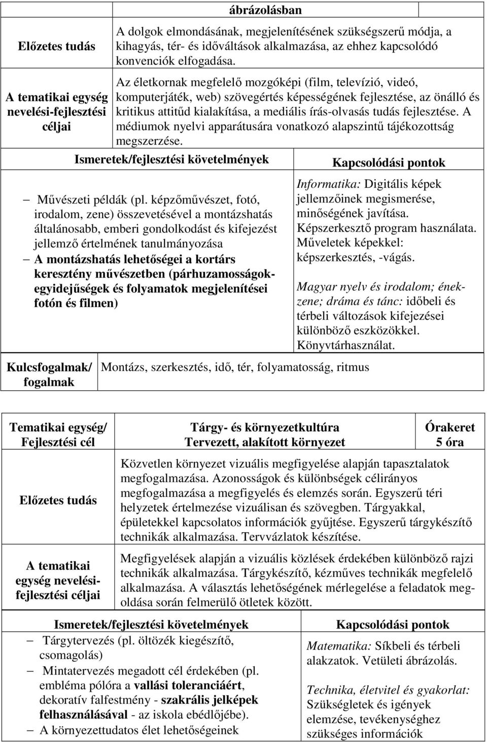 fejlesztése. A médiumok nyelvi apparátusára vonatkozó alapszintű tájékozottság megszerzése. Művészeti példák (pl.