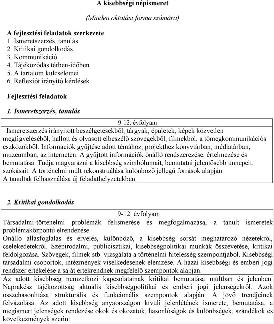 évfolyam Ismeretszerzés irányított beszélgetésekből, tárgyak, épületek, képek közvetlen megfigyeléséből, hallott és olvasott elbeszélő szövegekből, filmekből, a tömegkommunikációs eszközökből.