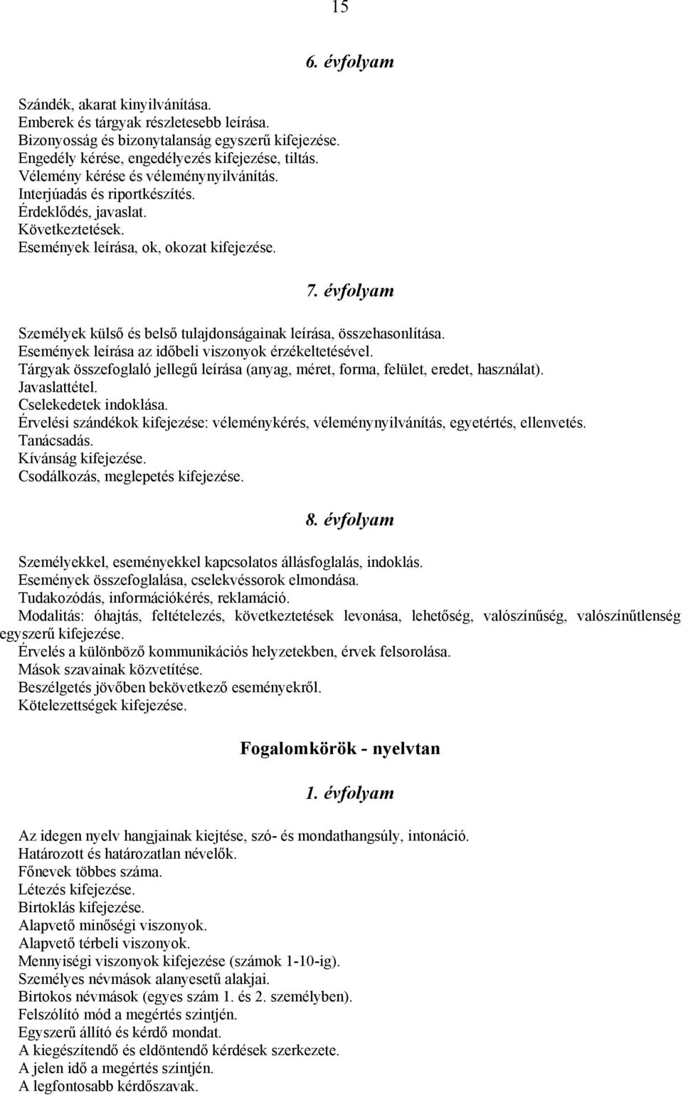 évfolyam Személyek külső és belső tulajdonságainak leírása, összehasonlítása. Események leírása az időbeli viszonyok érzékeltetésével.