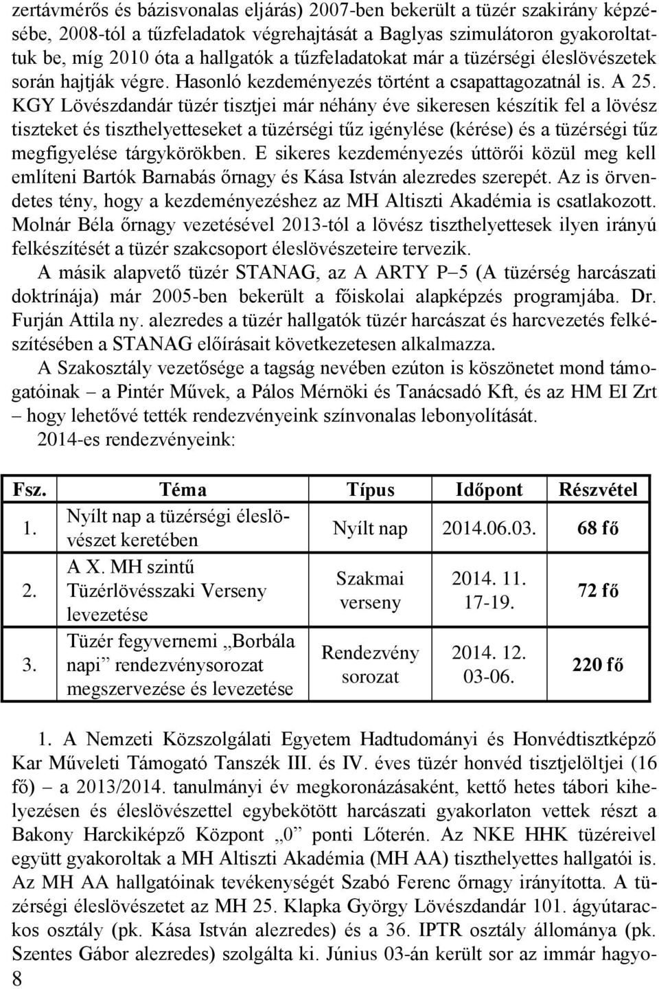 KGY Lövészdandár tüzér tisztjei már néhány éve sikeresen készítik fel a lövész tiszteket és tiszthelyetteseket a tüzérségi tűz igénylése (kérése) és a tüzérségi tűz megfigyelése tárgykörökben.