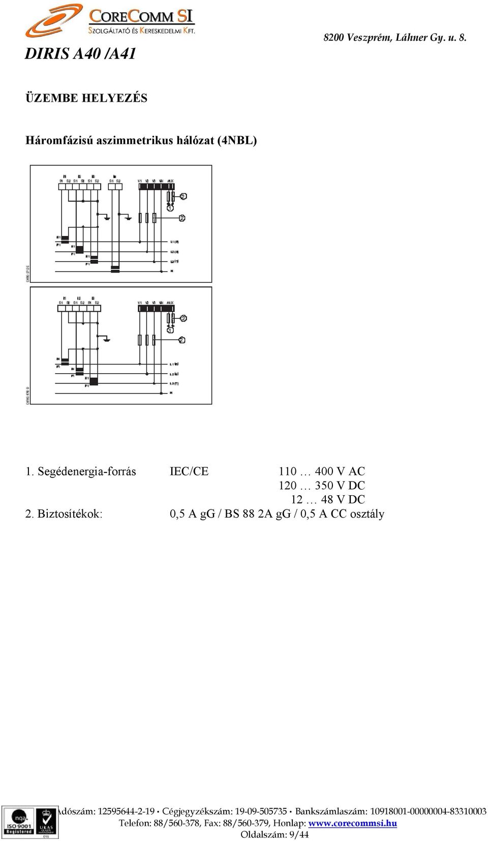 Segédenergia-forrás IEC/CE 110 400 V AC 120 350 V