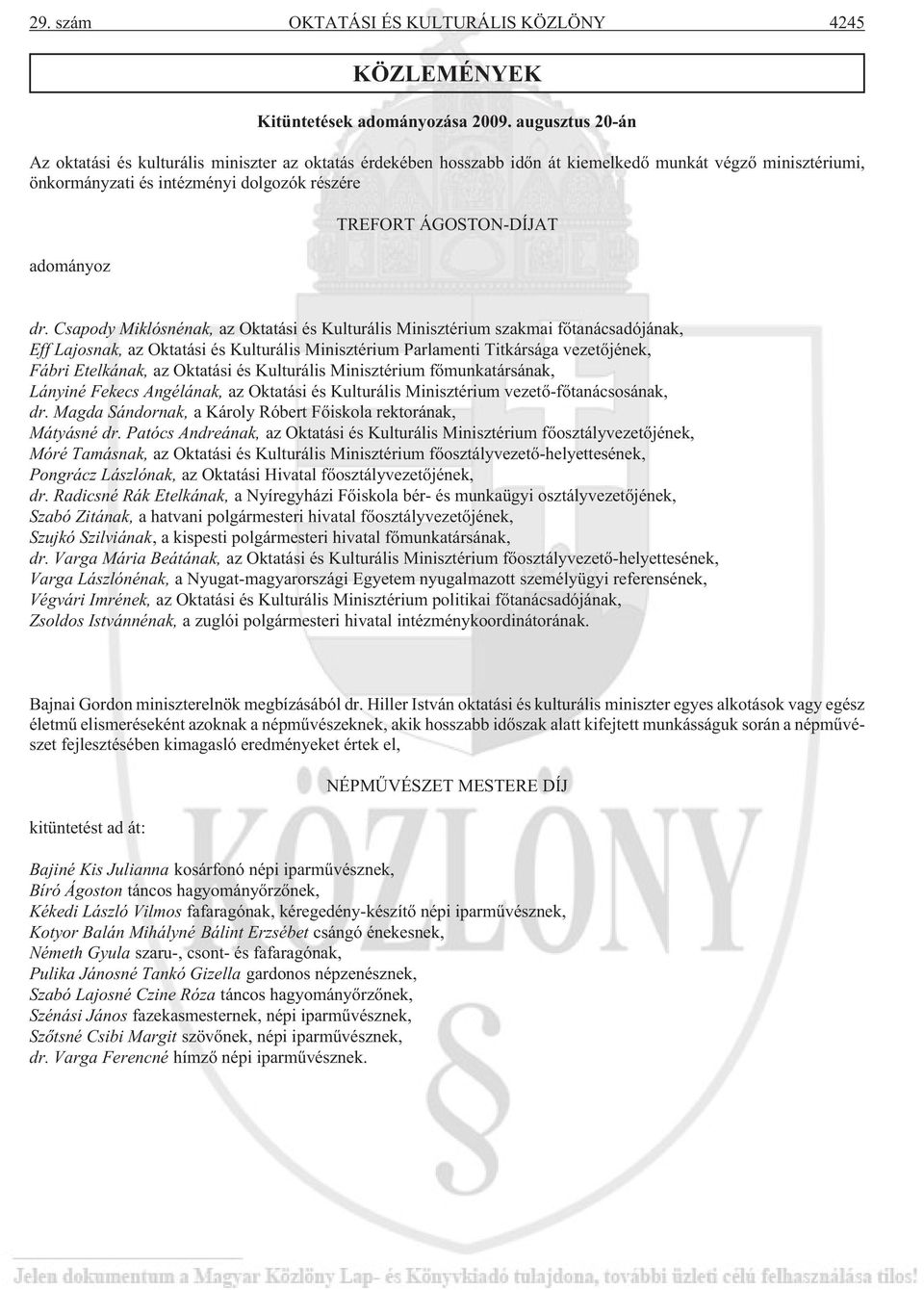 ÁGOSTON-DÍJAT dr.