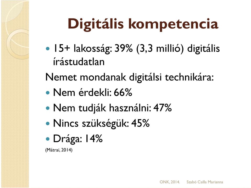 technikára: Nem érdekli: 66% Nem tudják használni: 47%