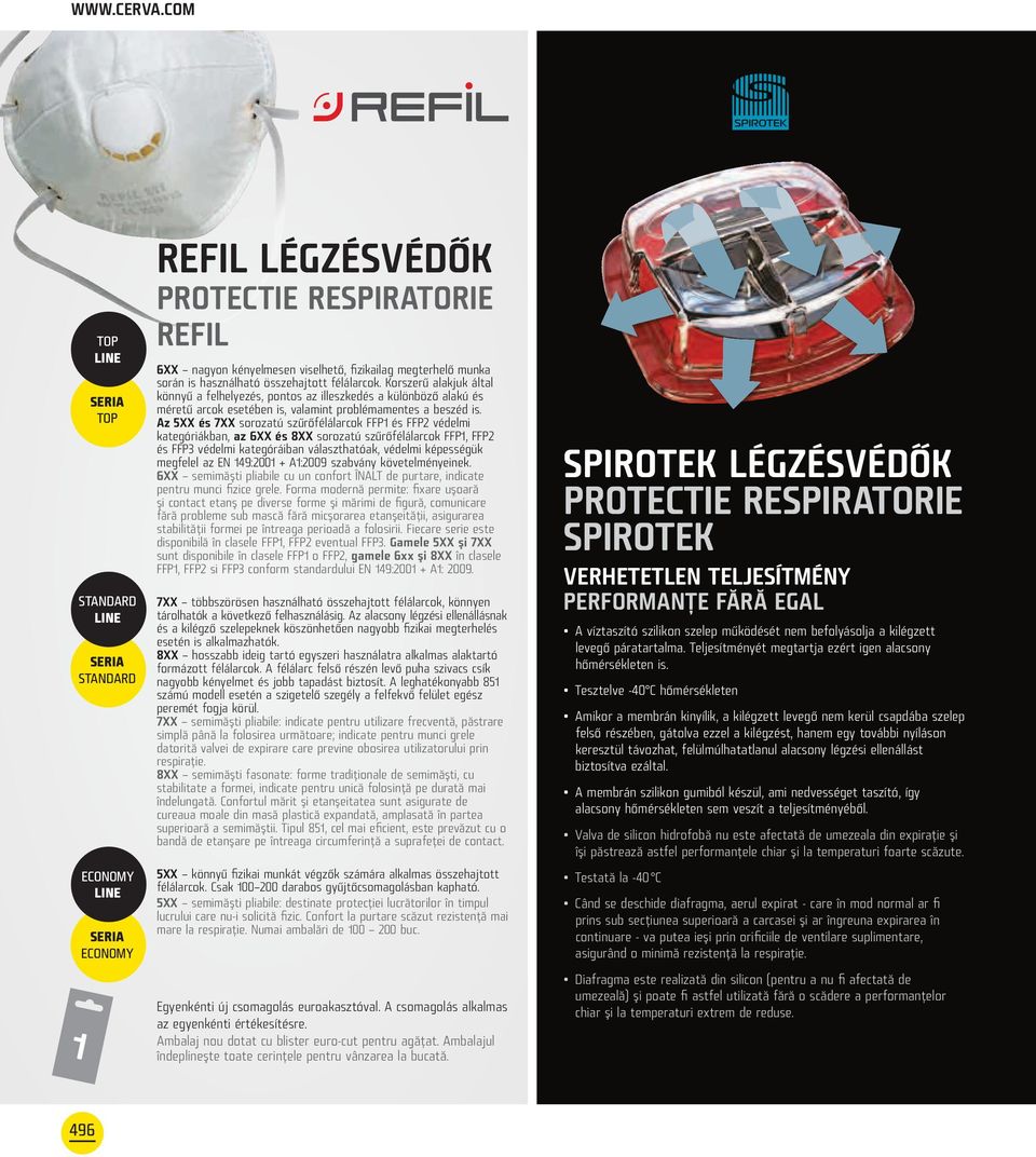 Az 5XX és 7XX sorozatú szűrőfélálarcok és védelmi kategóriákban, az 6XX és 8XX sorozatú szűrőfélálarcok, és FFP3 védelmi kategóráiban választhatóak, védelmi képességük megfelel az EN 149:2001 +