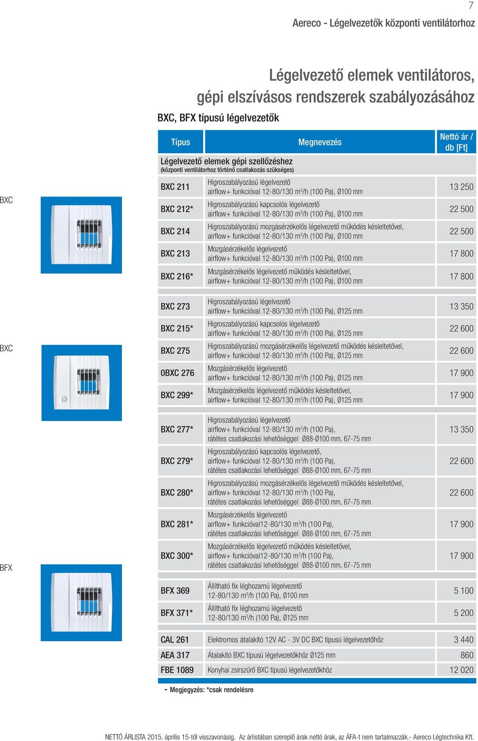 kapcsolós légelvezető airflow+ funkcióval 12-80/130 m 3 /h (100 Pa), Ø100 mm Higroszabályozású mozgásérzékelős légelvezető működés késleltetővel, airflow+ funkcióval 12-80/130 m 3 /h (100 Pa), Ø100