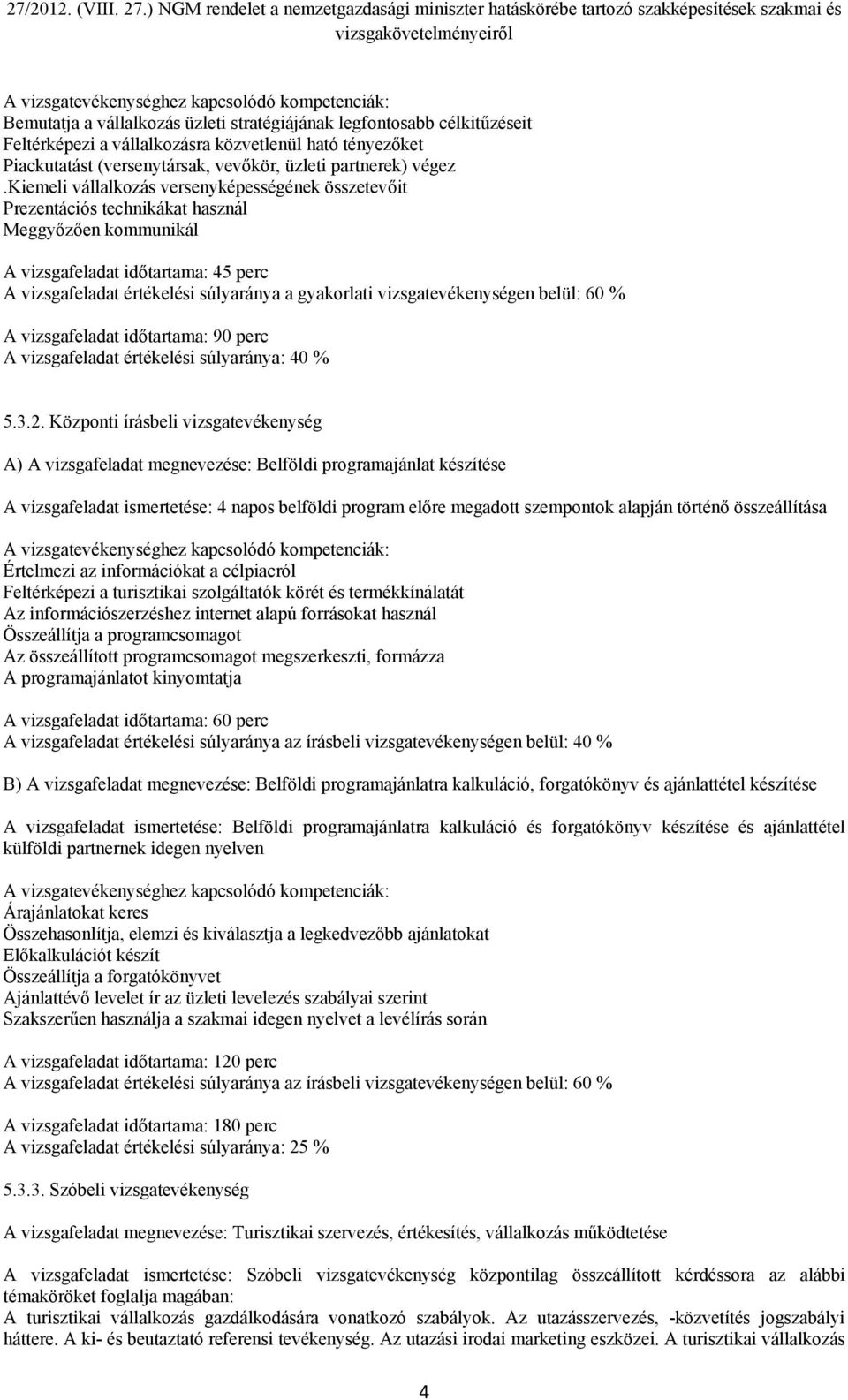 vizsgatevékenységen belül: 60 % A vizsgafeladat időtartama: 90 perc A vizsgafeladat értékelési súlyaránya: 40 % 5.3.2.