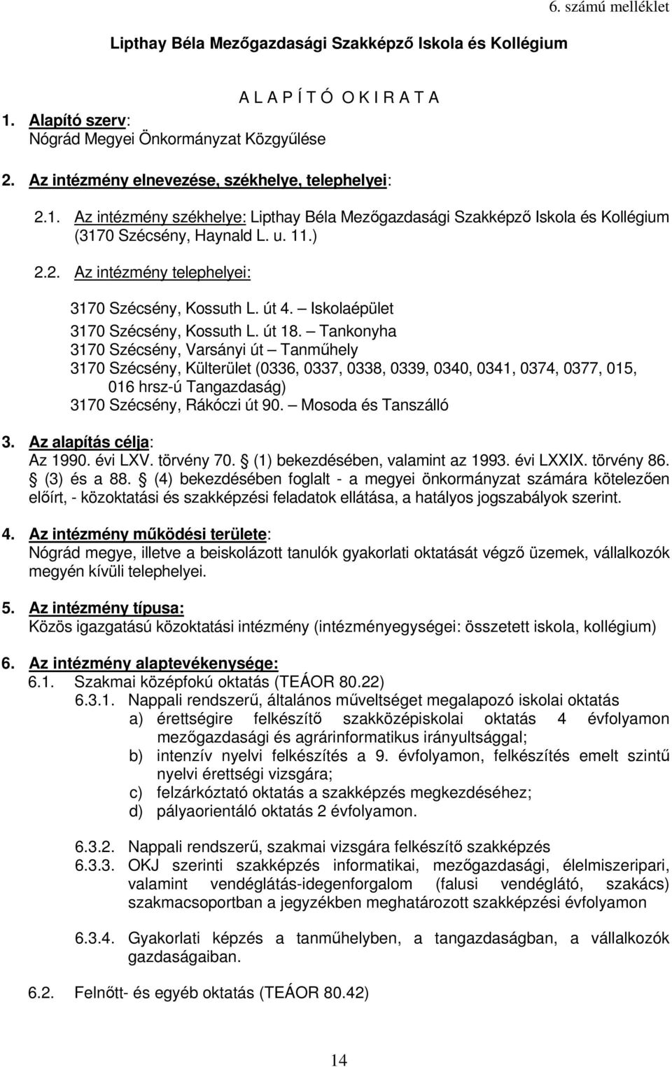 út 4. Iskolaépület 3170 Szécsény, Kossuth L. út 18.