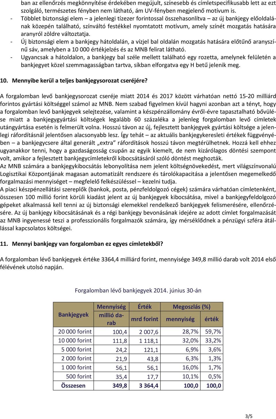 aranyról zöldre változtatja. - Új biztonsági elem a bankjegy hátoldalán, a vízjel bal oldalán mozgatás hatására előtűnő aranyszínű sáv, amelyben a 10 000 értékjelzés és az MNB felirat látható.