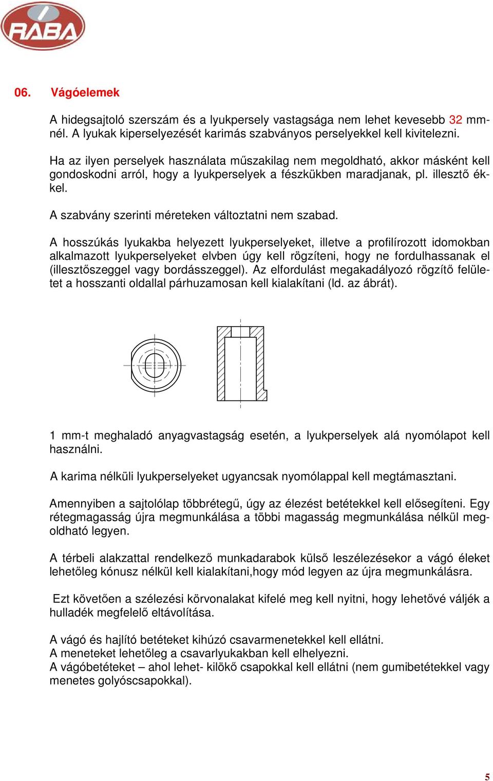 A szabvány szerinti méreteken változtatni nem szabad.
