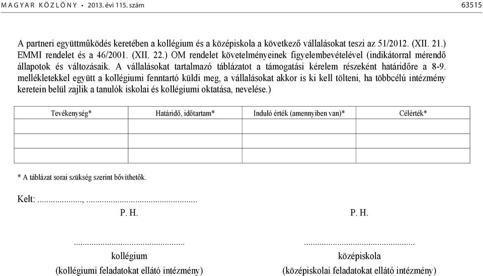 mellékletekkel együtt a kollégiumi fenntartó küldi meg, a vállalásokat akkor is ki kell tölteni, ha többcélú intézmény keretein belül zajlik a tanulók iskolai és kollégiumi oktatása, nevelése.