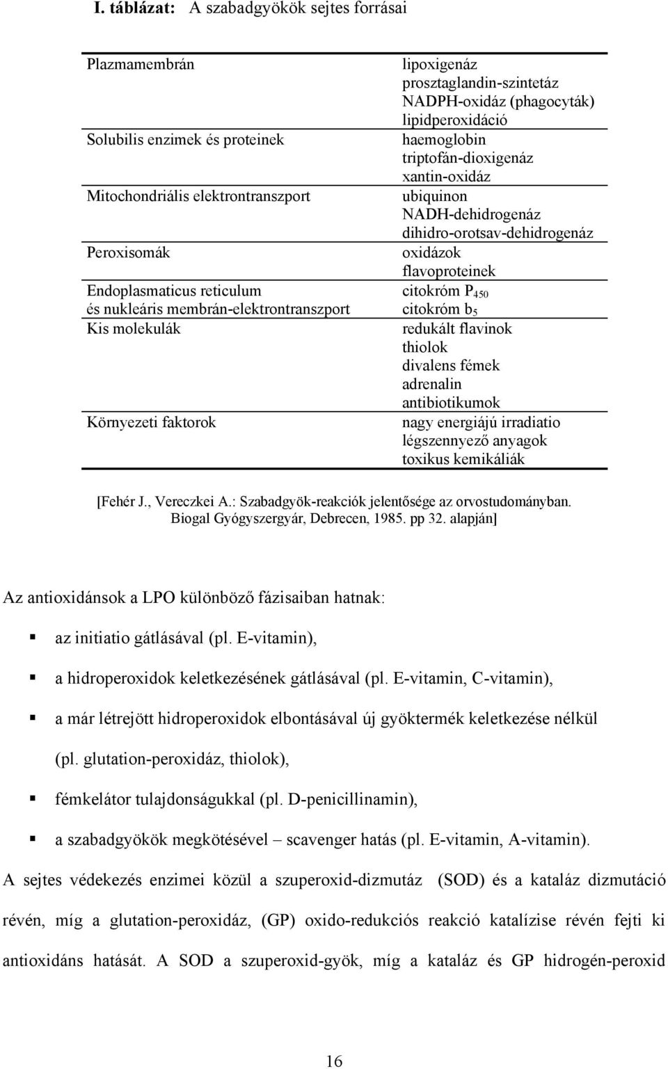 NADH-dehidrogenáz dihidro-orotsav-dehidrogenáz oxidázok flavoproteinek citokróm P 450 citokróm b 5 redukált flavinok thiolok divalens fémek adrenalin antibiotikumok nagy energiájú irradiatio